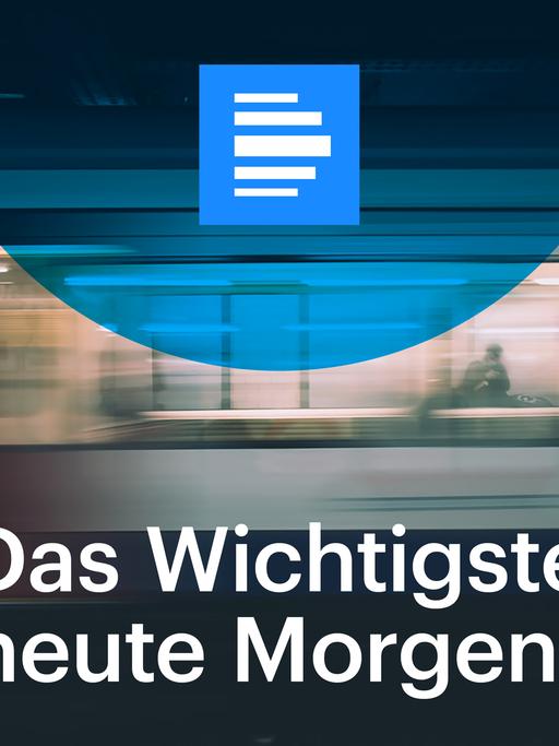 Das Bild zeigt das Podcast-Logo von "Das Wichtigste heute Morgen". Zu sehen ist eine Szene an einer Haltestelle, im Vordergrund ist eine vorbeifahrende Straßenbahn zu erkennen. Durch die Scheiben hindurch sind die Schemen von wartendenen Menschen zu erkennen. Darüber ist zu lesen "Das Wichtigste heute Morgen".
