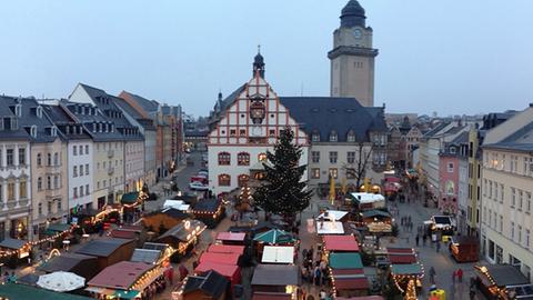 Blick auf den Weihnachtsmarkt Plauen