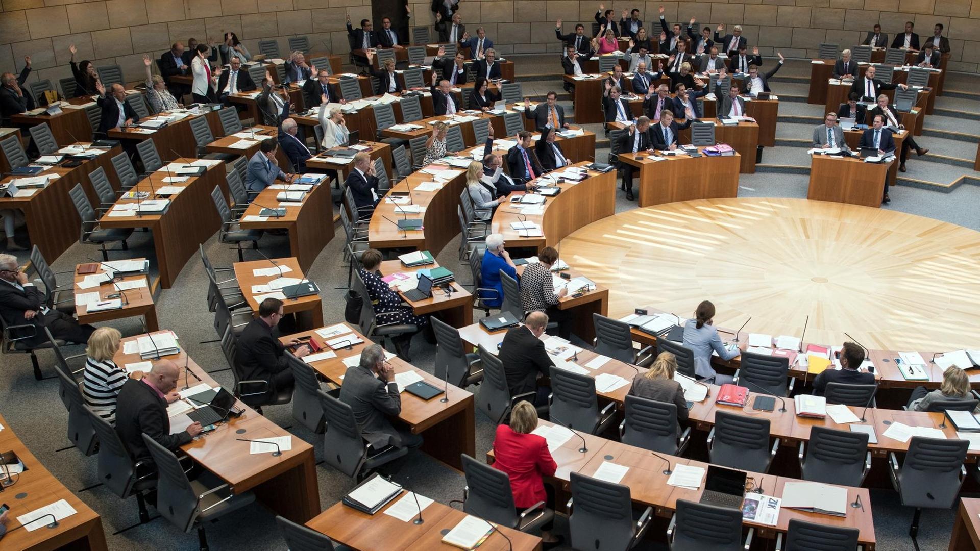 Abgeordnete stimmen im Plenum des Landtages NRW ab.