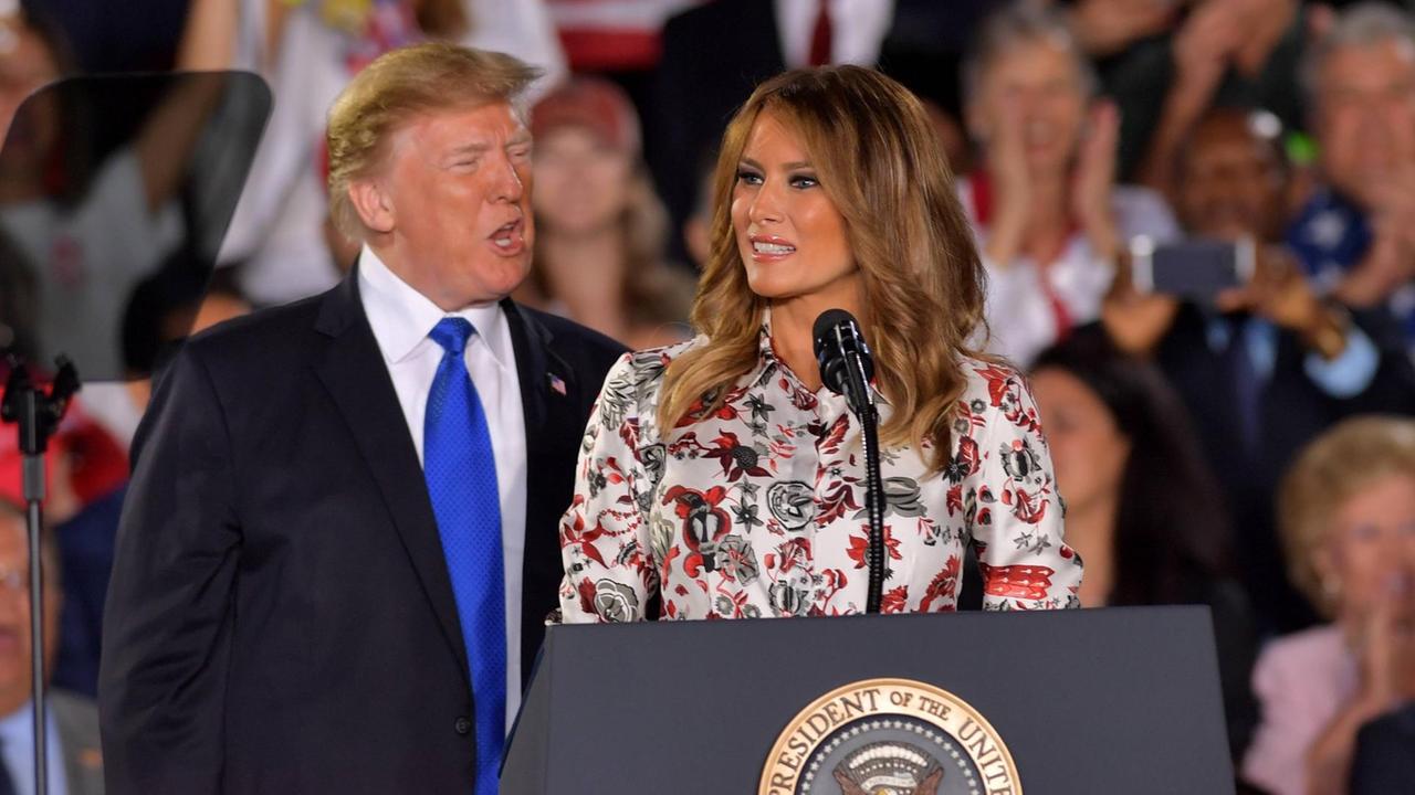 February 18, 2019 - Miami, Florida, United States Of America - MIAMI, FLORIDA - FEBRUARY 18: President Donald Trump and First Lady Melania Trump attend a rally at Florida International University on February 18, 2019 in Miami, Florida. President Trump spoke about the ongoing crisis in Venezuela...People: President Donald Trump, Melania Trump. Miami United States Of America