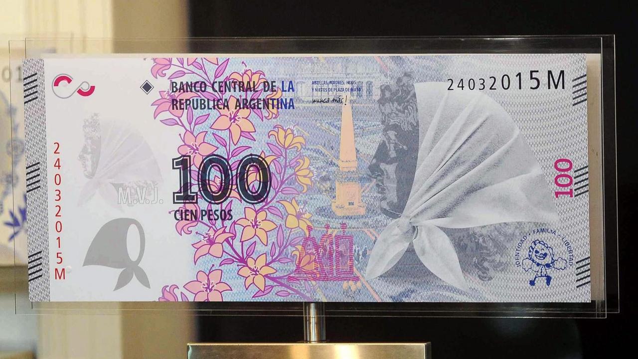Ein 100 Peso-Schein zu Ehren der Mütter und Großmütter der Plaza de Mayo in Argentiniens Hauptstadt Buenos Aires.