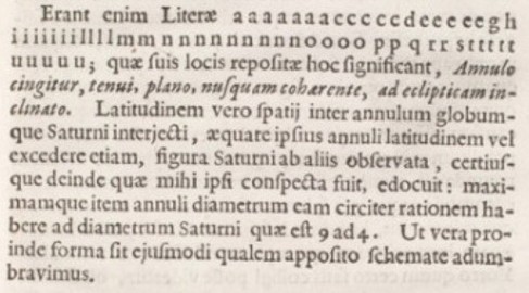 Huygens' Anagramm und seine Auflösung im Buch "Systema Saturnium"