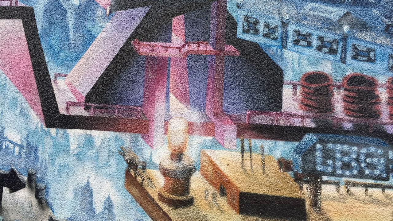Detail aus dem Wandbild von Nelson Jamal in Berlin-Weißensee