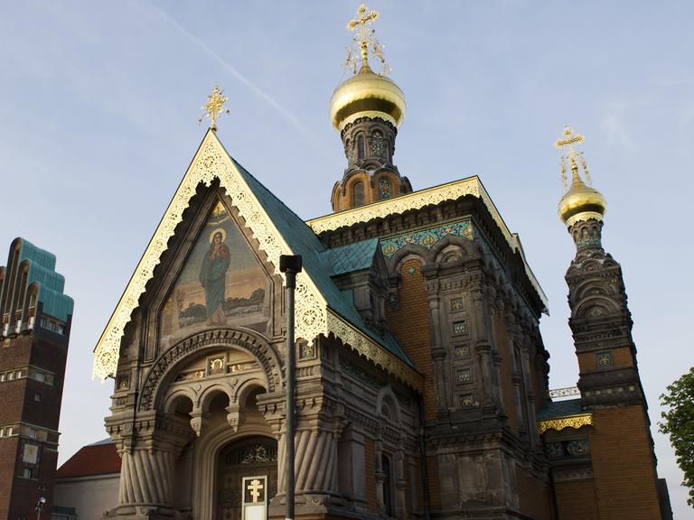 Die Russische Kapelle und der Hochzeitsturm auf der Mathildenhöhe in Darmstadt