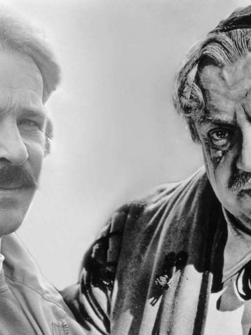 Fotomontage: Der Schauspieler Götz George 1984 am Rande von Dreharbeiten zum "Tatort" und sein Vater Heinrich George in "Der große Schatten, 1942.