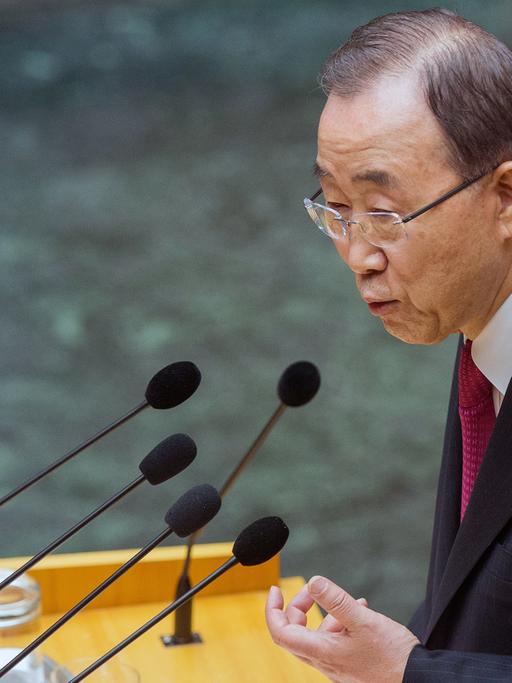 UN-Generalsekretär Ban Ki-moon bei seiner Rede vor dem Wiener Parlament am 28. April 2016