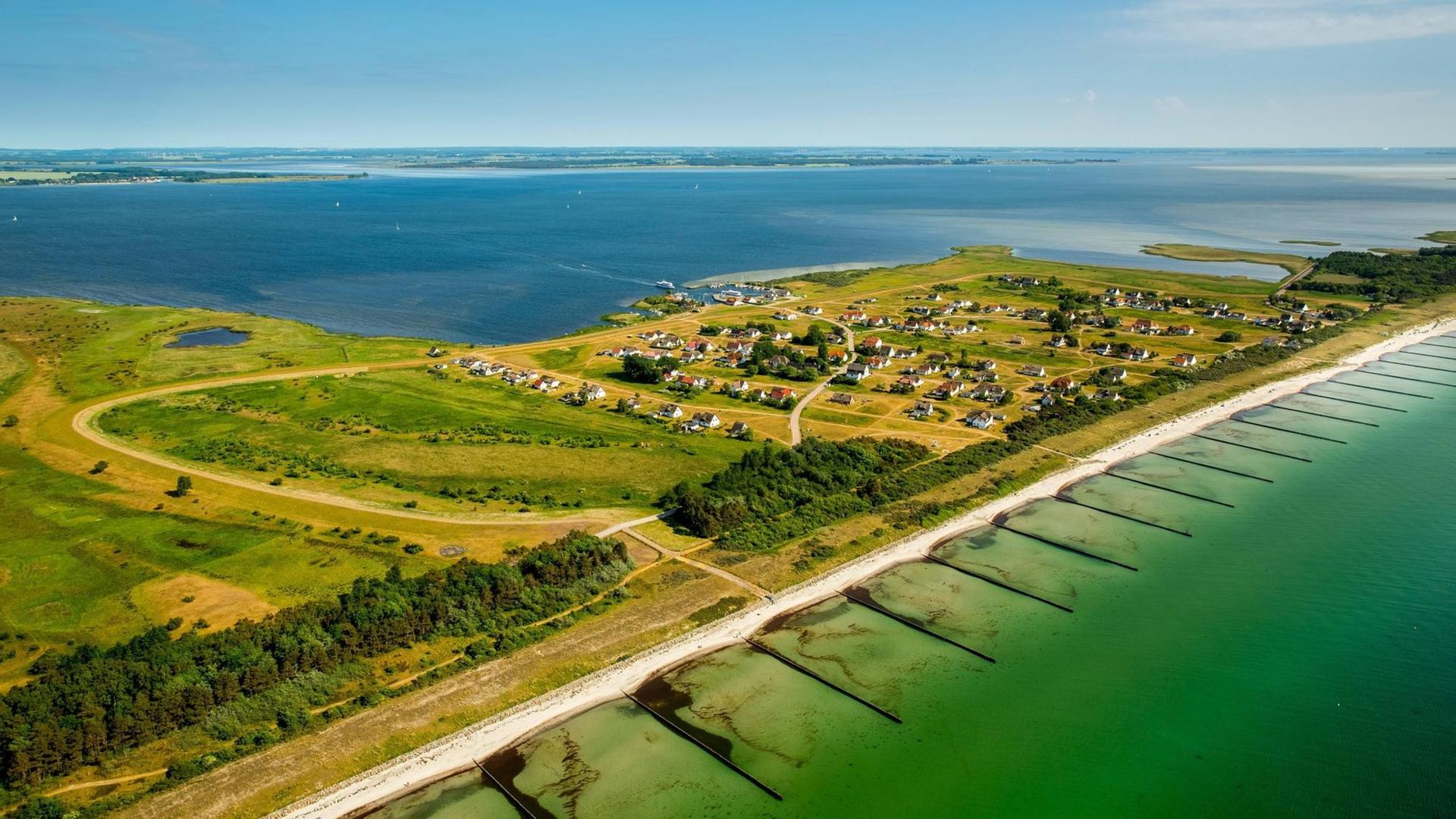 Luftaufnahme von Neuendorf auf Hiddensee.