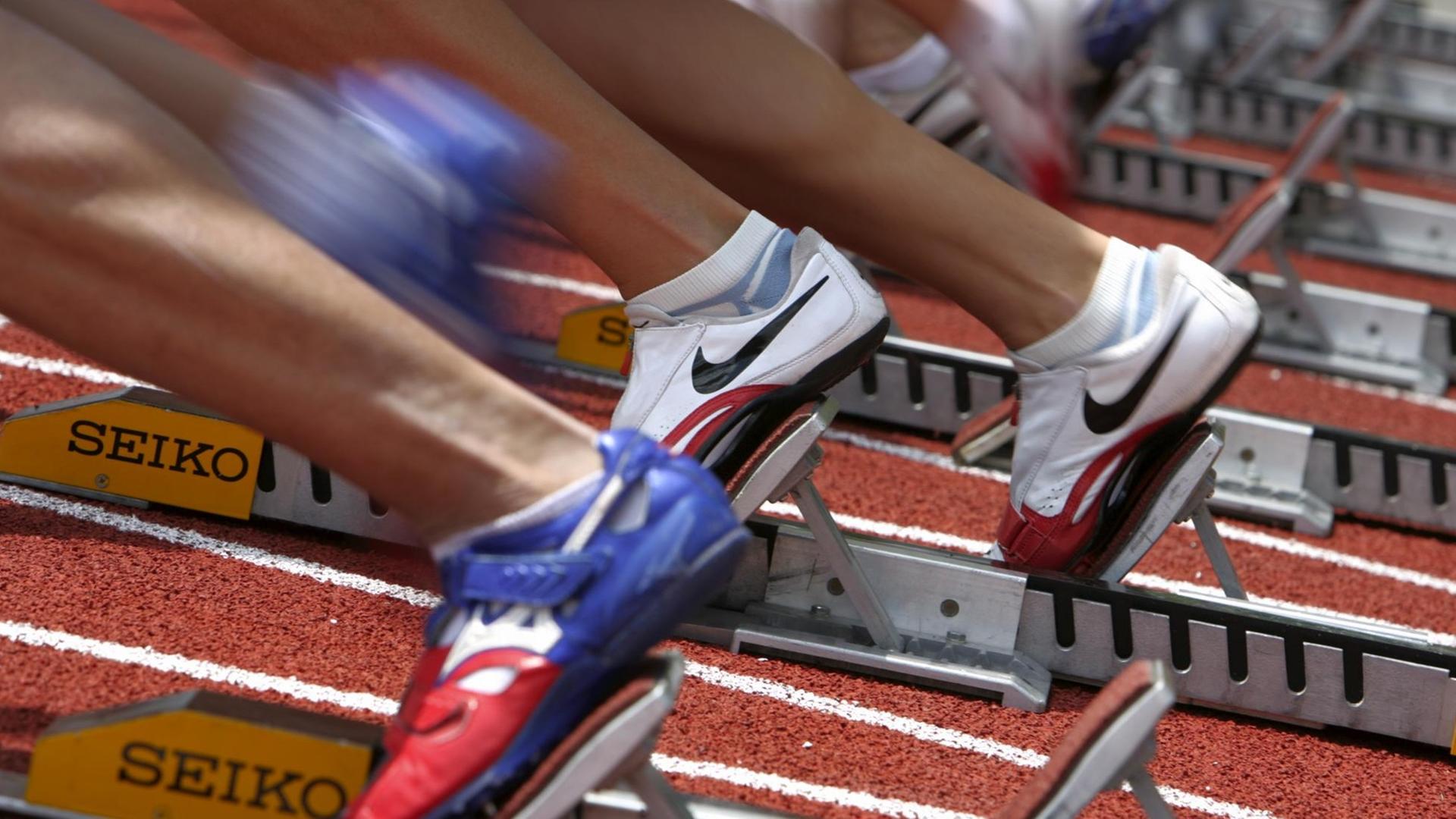 Ein Startblock beim 100-Meter-Sprint