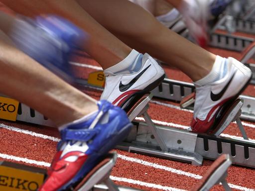 Ein Startblock beim 100-Meter-Sprint