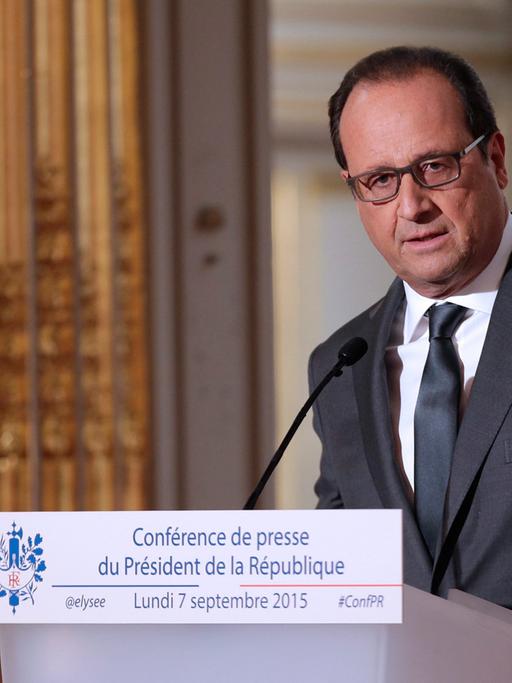 Frankreichs Präsident François Hollande bei seiner Pressekonferenz am 7. September 2015 in Paris