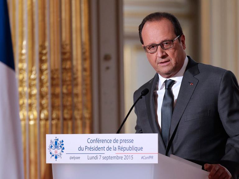 Frankreichs Präsident François Hollande bei seiner Pressekonferenz am 7. September 2015 in Paris