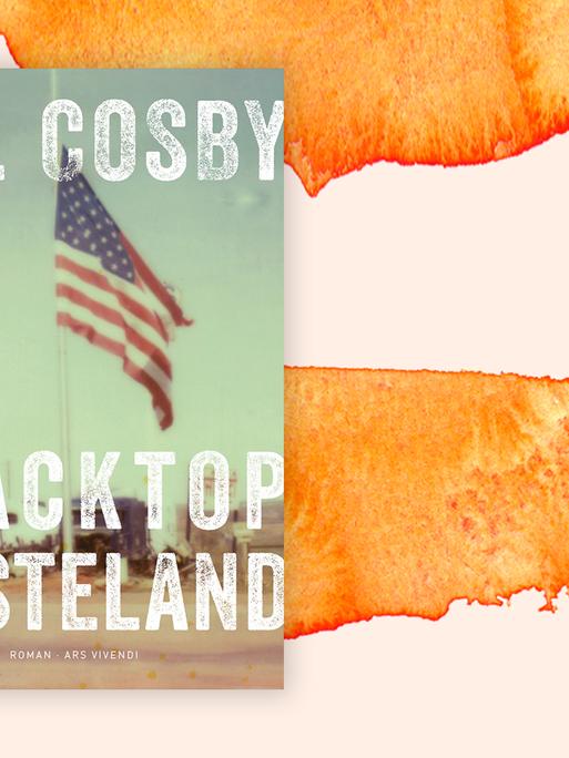 Das Buchcover "Blacktop Wasteland" von S. A. Cosby ist vor einem grafischen Hintergrund zu sehen.