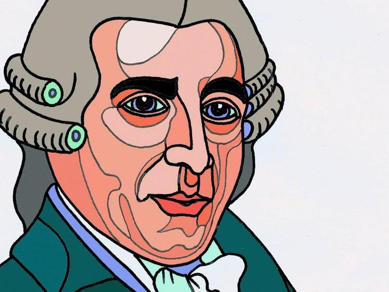 Stilistisches, modernes Portrait von Joseph Haydn mit typischer Lockenperücke.