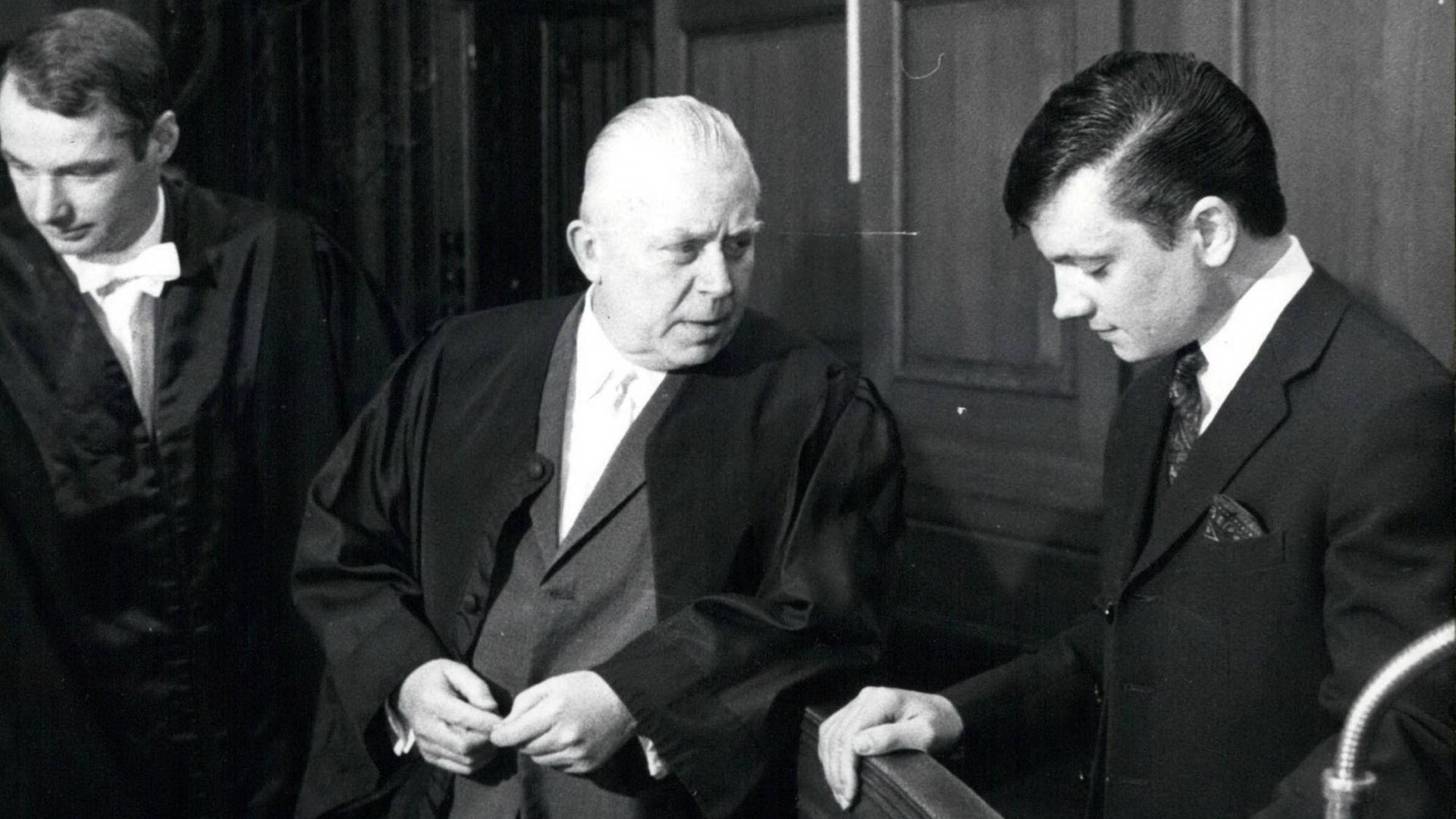 Mar. 03, 1969 - Trial against assailant of Rudi Dutschke: On 4th March, 1969, the trial against Josef Bachmann the assailant of Rudi Dutschke, began in Berlin, 24-year-old J. Bachmann is accused of attempted murder. SDS-member Dutschke will not appear as a witness before the court. Photo Shows from left to right: Dr. Studier, Dr. Weyher, both counsels for the defense, the accused Josef Bachmann. PUBLICATIONxINxGERxONLY - ZUMAk09