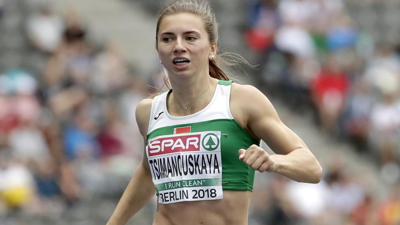 Kristina Timanowskaja rennt bei einem Sport-Wettbewerb.