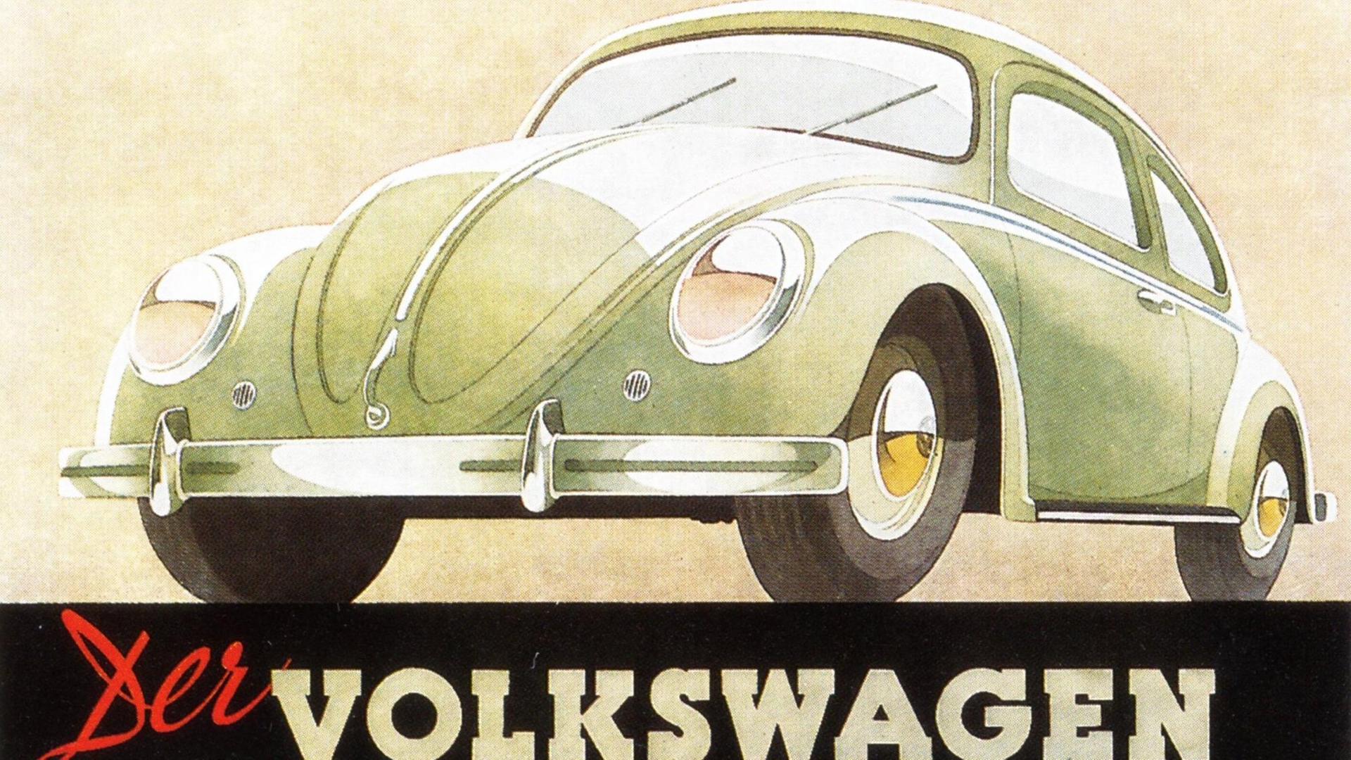 Ein altes Werbeplakat für den VW Käfer.