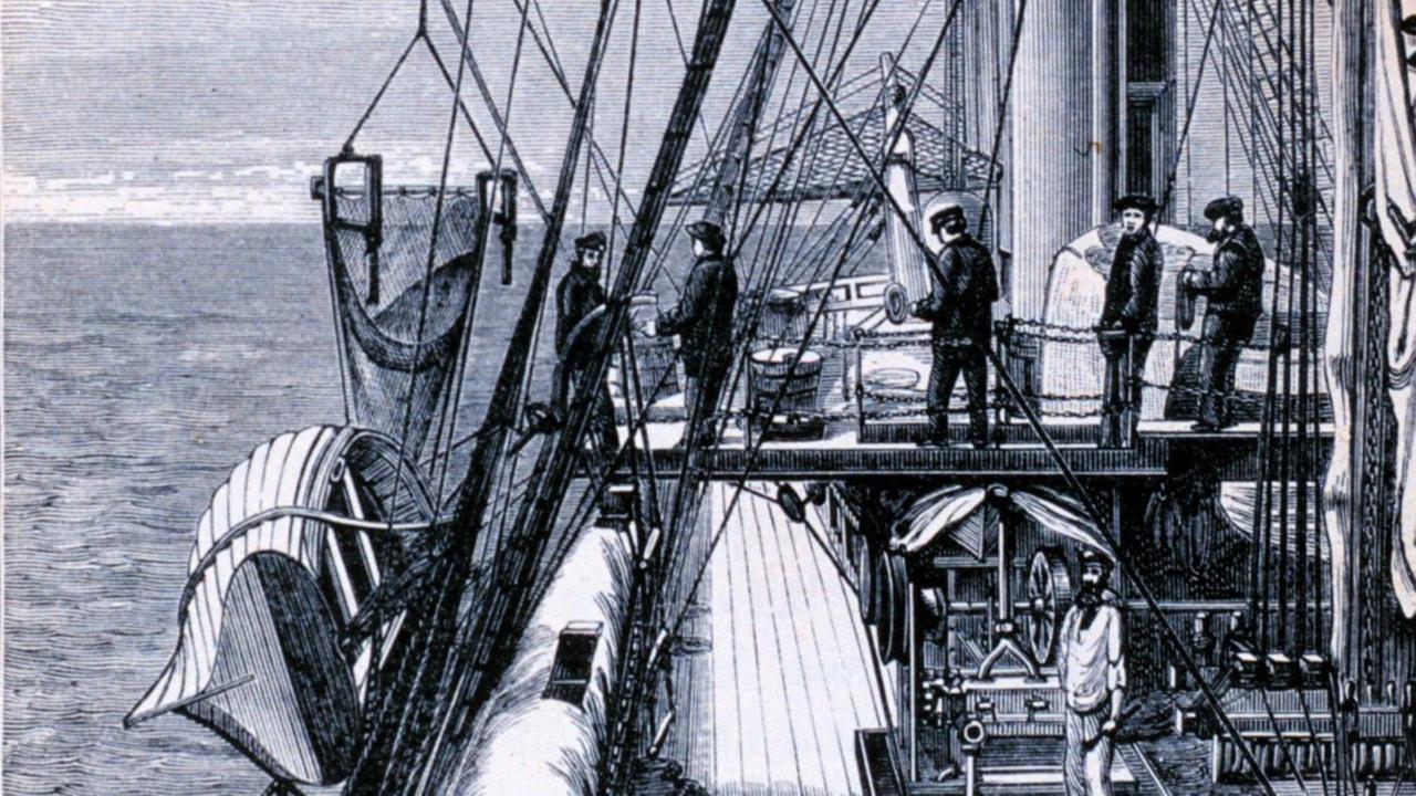 Leben an Bord des Forschungsschiff "Challenger" - Illustration von 1876.