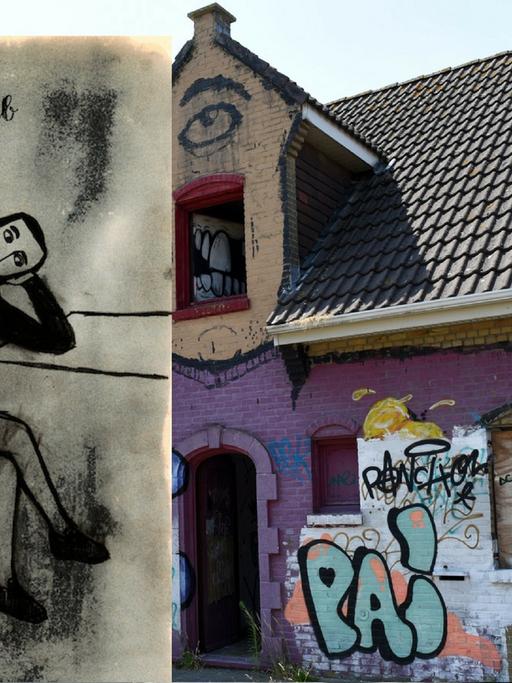Cover "so tun als ob heißt lügen" und leerstehendes Haus in Belgien