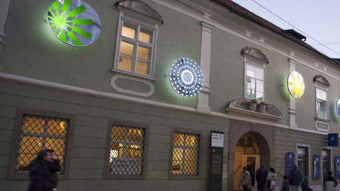 Lichtinstallation am Palais Vetrinj im slowenischen Maribor, wo die Stadt im Januar ihren Status als Europäische Kulturhauptstadt 2012 feierte.