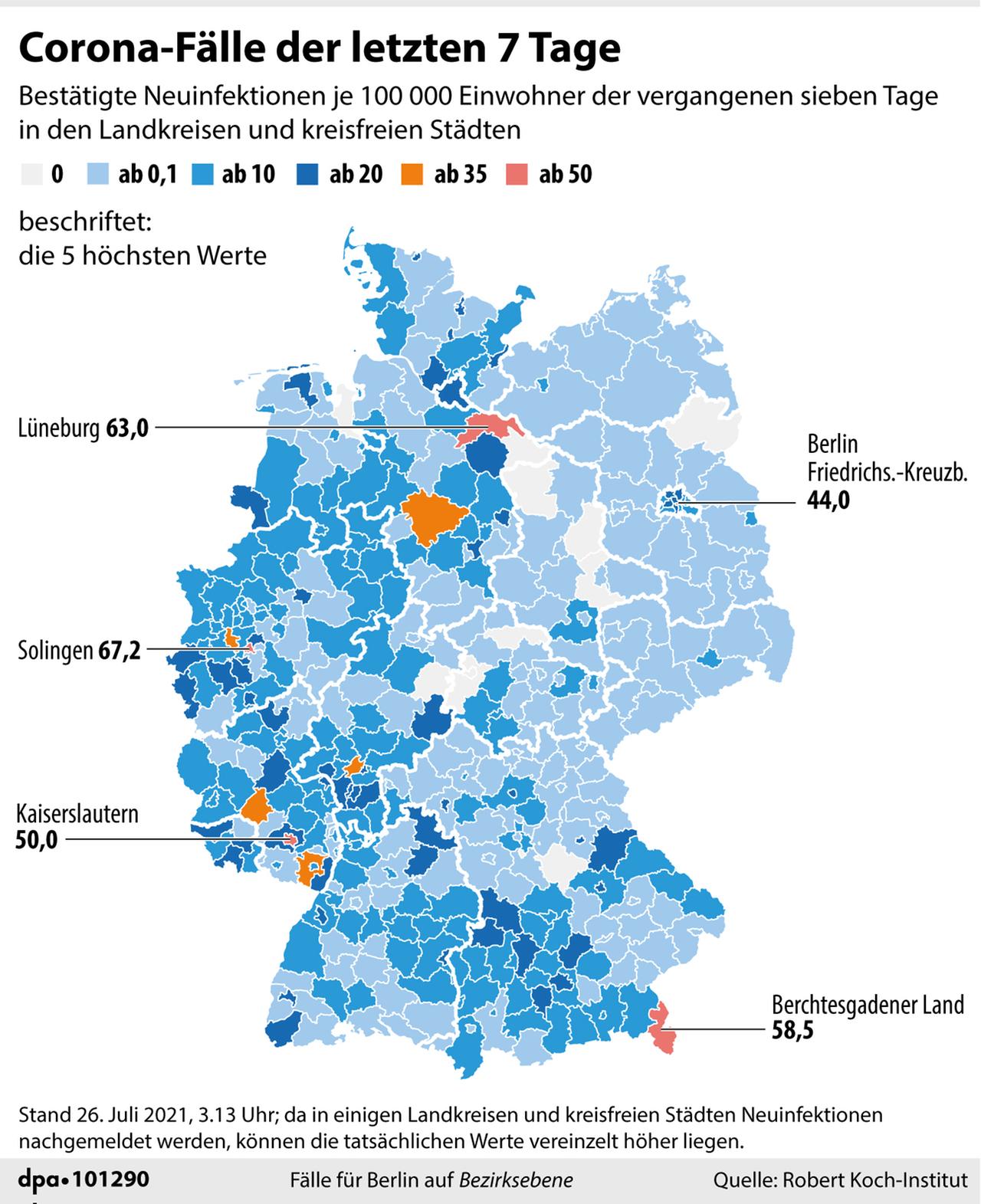 Die Grafik zeigt die Entwicklung der Inzidenz in Deutschland.