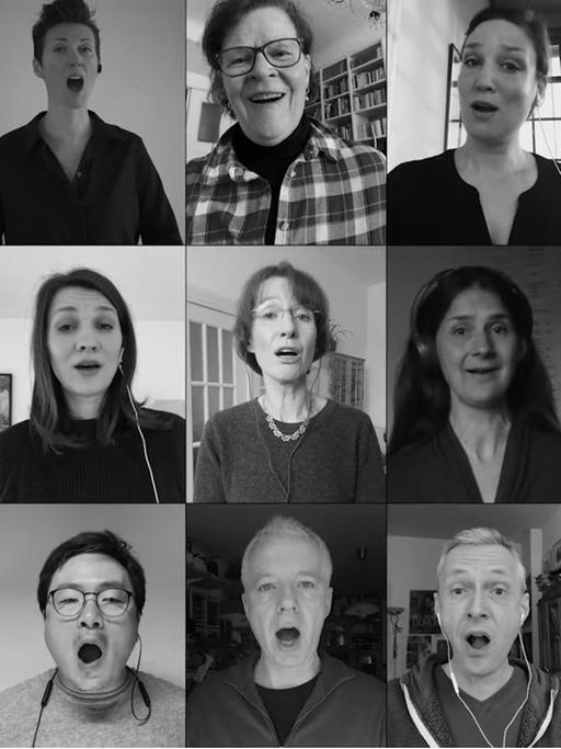Eine Collage von einzelnen singenden Menschen
