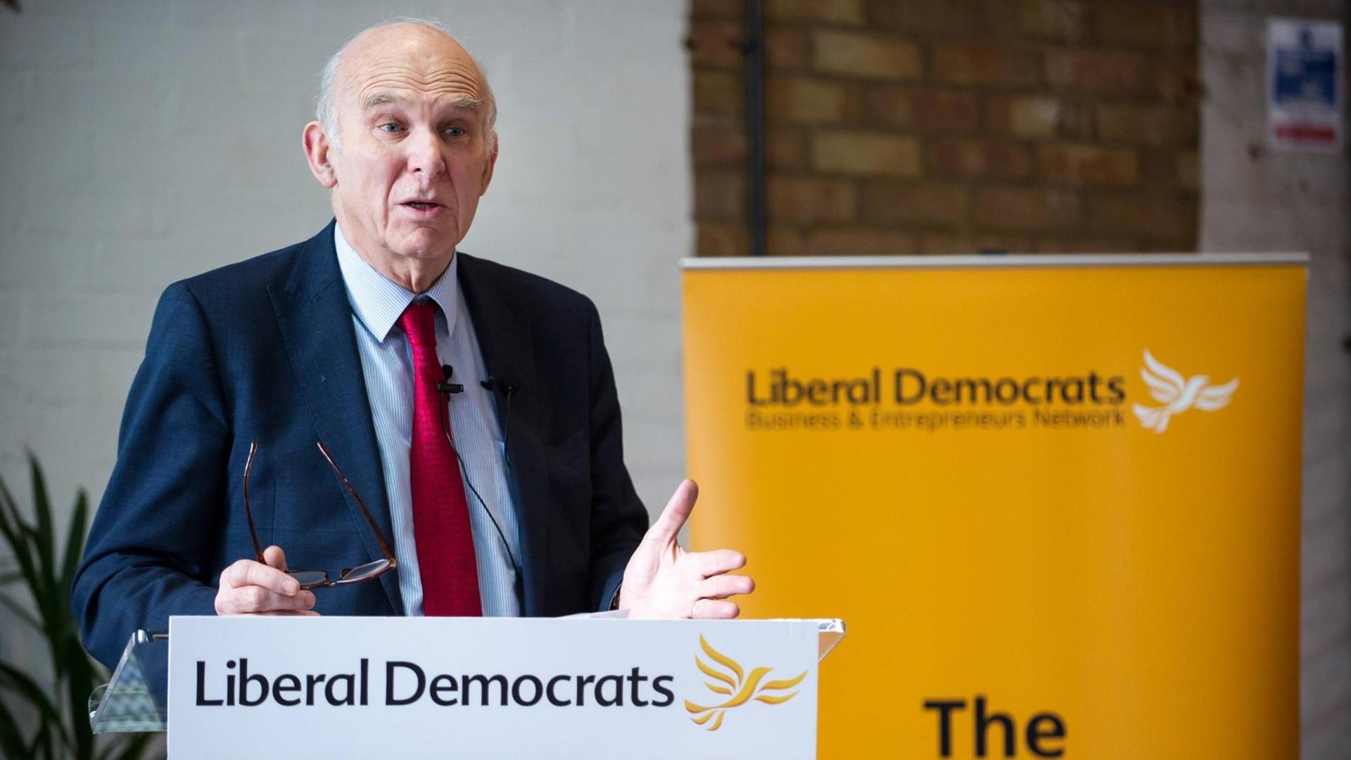 Vince Cable, Parteichef der Liberaldemokraten in Großbritannien seit Juni 2017 auf einem Treffen der Liberaldemokraten in London am 23.03.2018