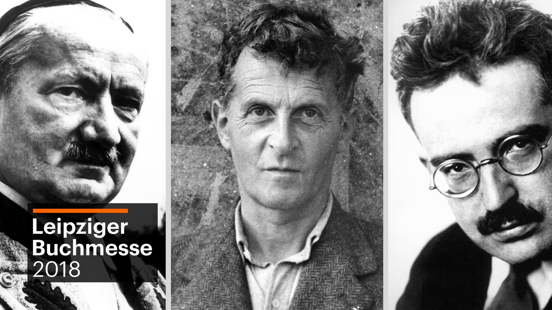 Die Philosophen Martin Heidegger (l), Ludwig Wittgenstein und Walter Benjamin