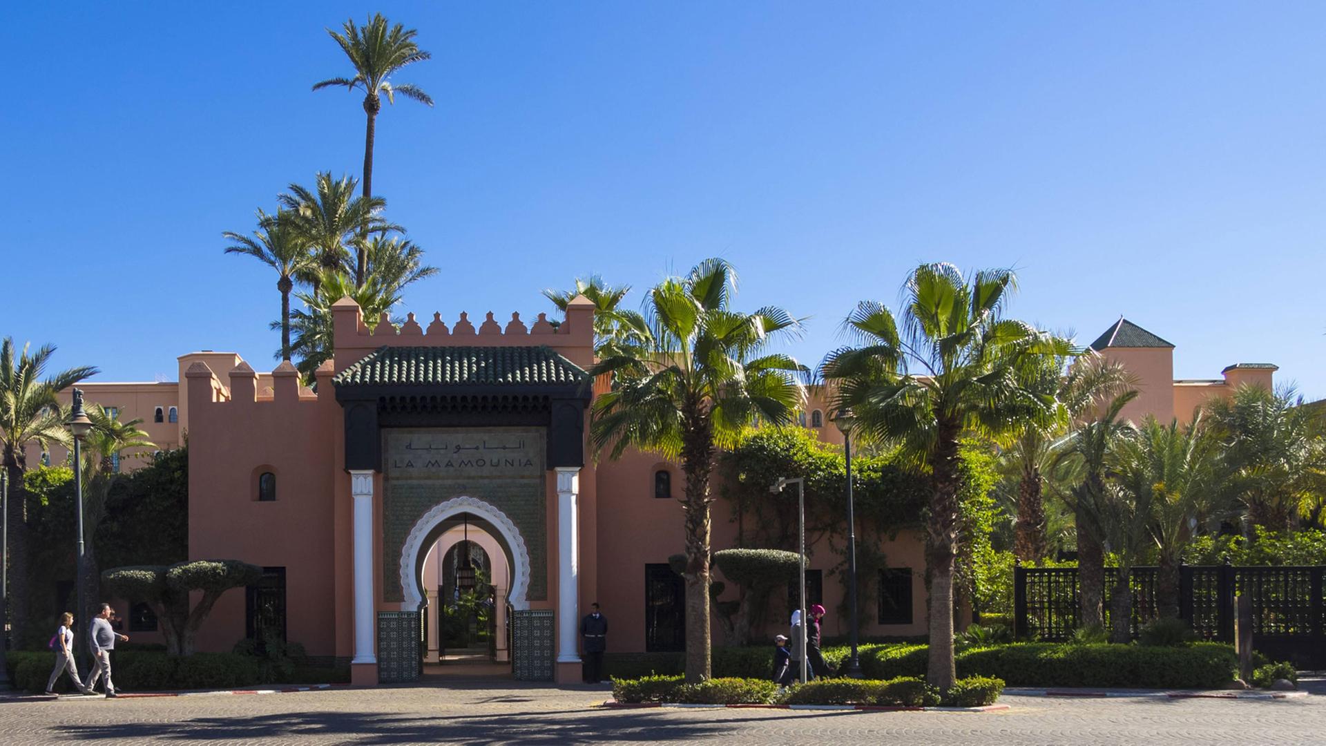 Außenansicht des Hotels Mamounia in Marrakesch, Marokko