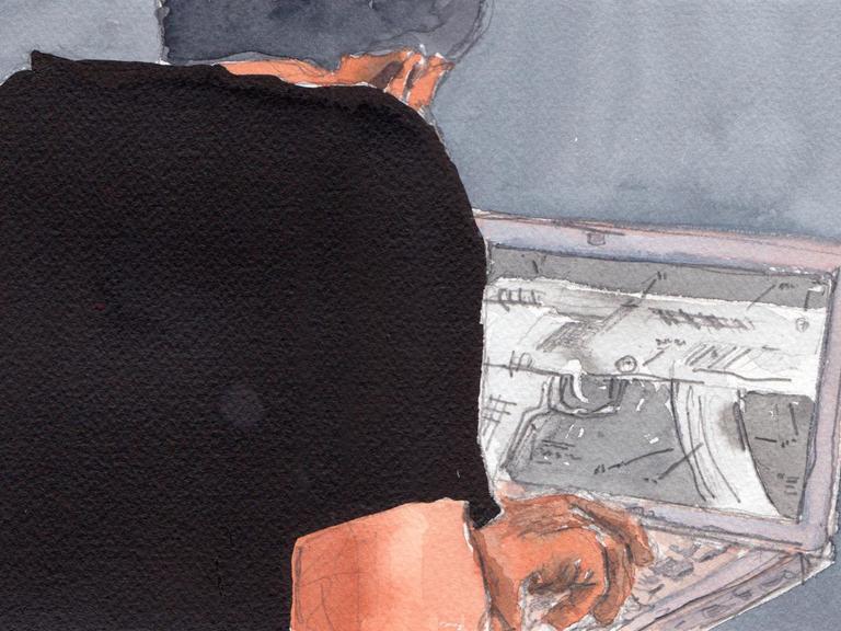 Illustration: ein Mann vor einem Computer