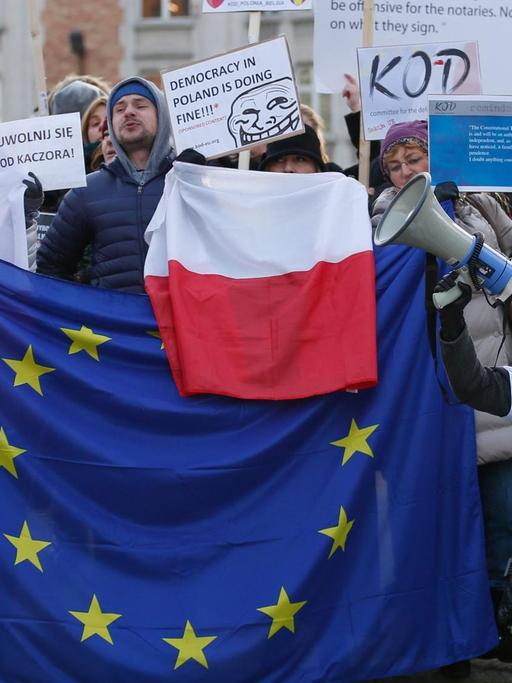 Demonstration gegen Polens umstrittenen Medien- und Justizgesetze in Brüssel am 18. Januar 2016.