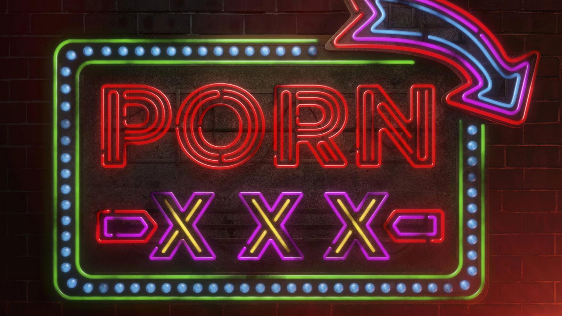 Beleuchtestes Neonreklameschild für Pornografie