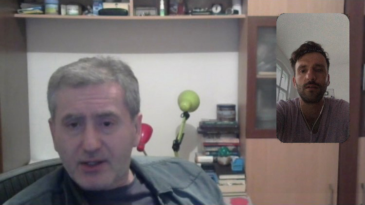 Ein Screenshot zeigt Hasan Nuhanović  beim Videointerview mit Paul Hildebrandt auf Skype