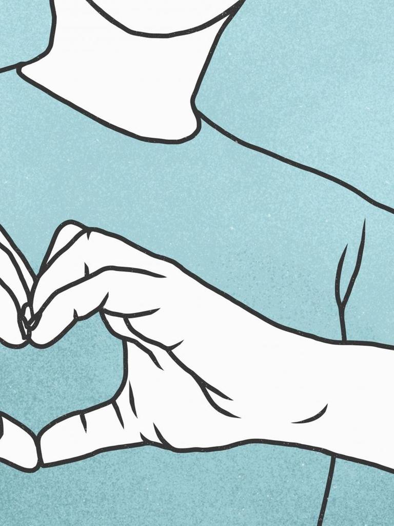 Illustration eines Mannes der ein Herz-Symbol mit seinen Händen formt. Illustration eines Mannes der ein Herz-Symbol mit seinen Händen formt.