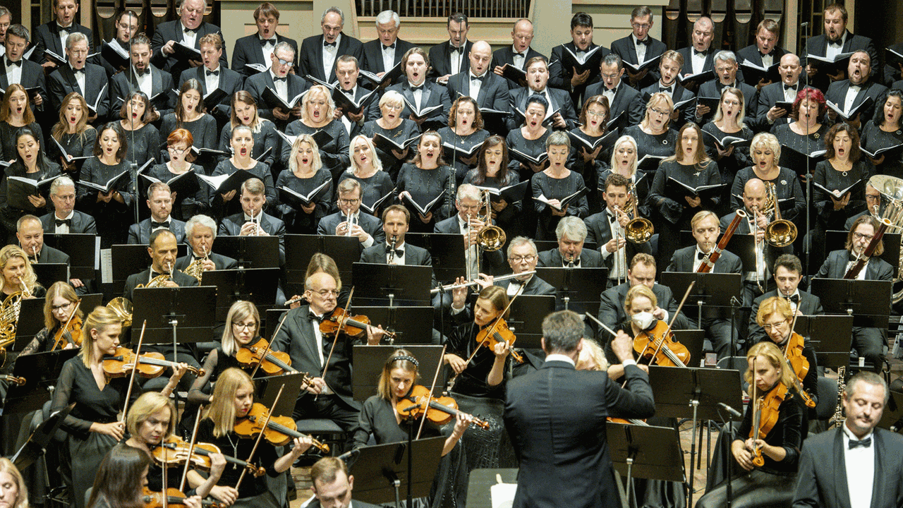 Die Mitwirkenden der Aufführung der Ponchielli-Oper "I Lituani" am 5.9.20 in der Nationalphilharmonie Vilnius