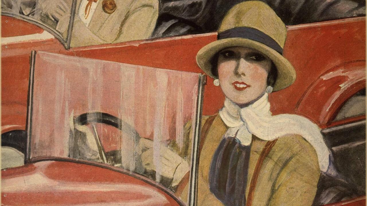 Die satirische Zeitschrift "Lustige Blätter" aus Berlin zeigt am 11. Juli 1926 auf ihrem Titel "Sonntags-Korso des Damen-Automobilklubs Vierrad-Bremse", eine Zeichnung von Rolf Niczky.