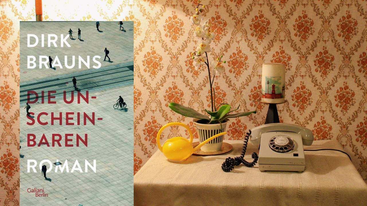 Cover von Dirk Brauns Buch "Die Unscheinbaren". Im Hintergrund ist ein Foto von einem Tisch zu sehen, auf dem eine Orchidee, eine Gießkanne, eine Kerze und ein Vintage-Telefon steht.

