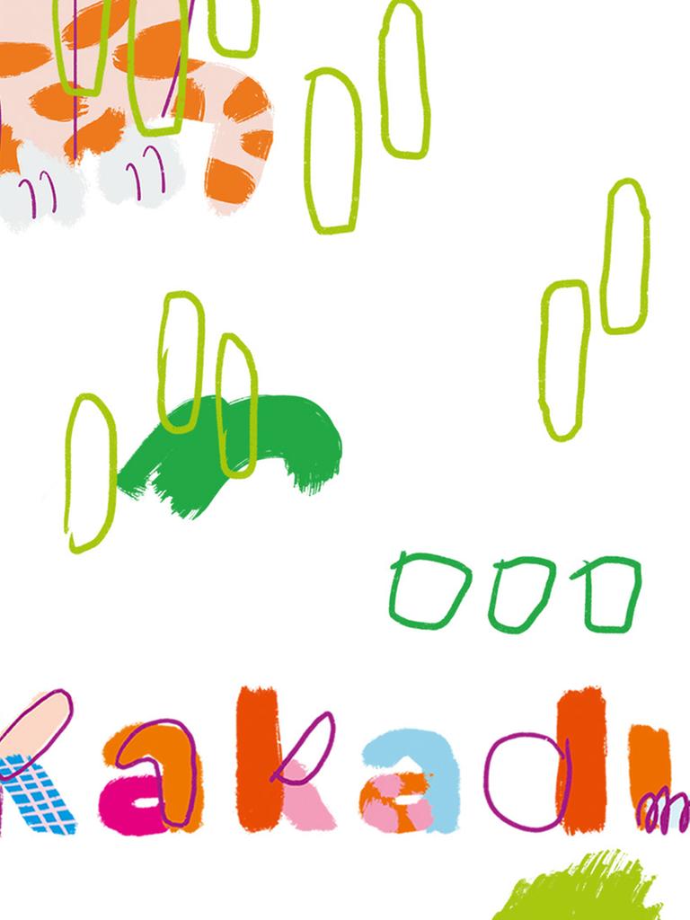 Das Motiv des Kinderpodcasts "Kakadu" zeigt den namensgebenden bunten Vogel auf weißen Hintergrund, umgeben von bunten Formen.