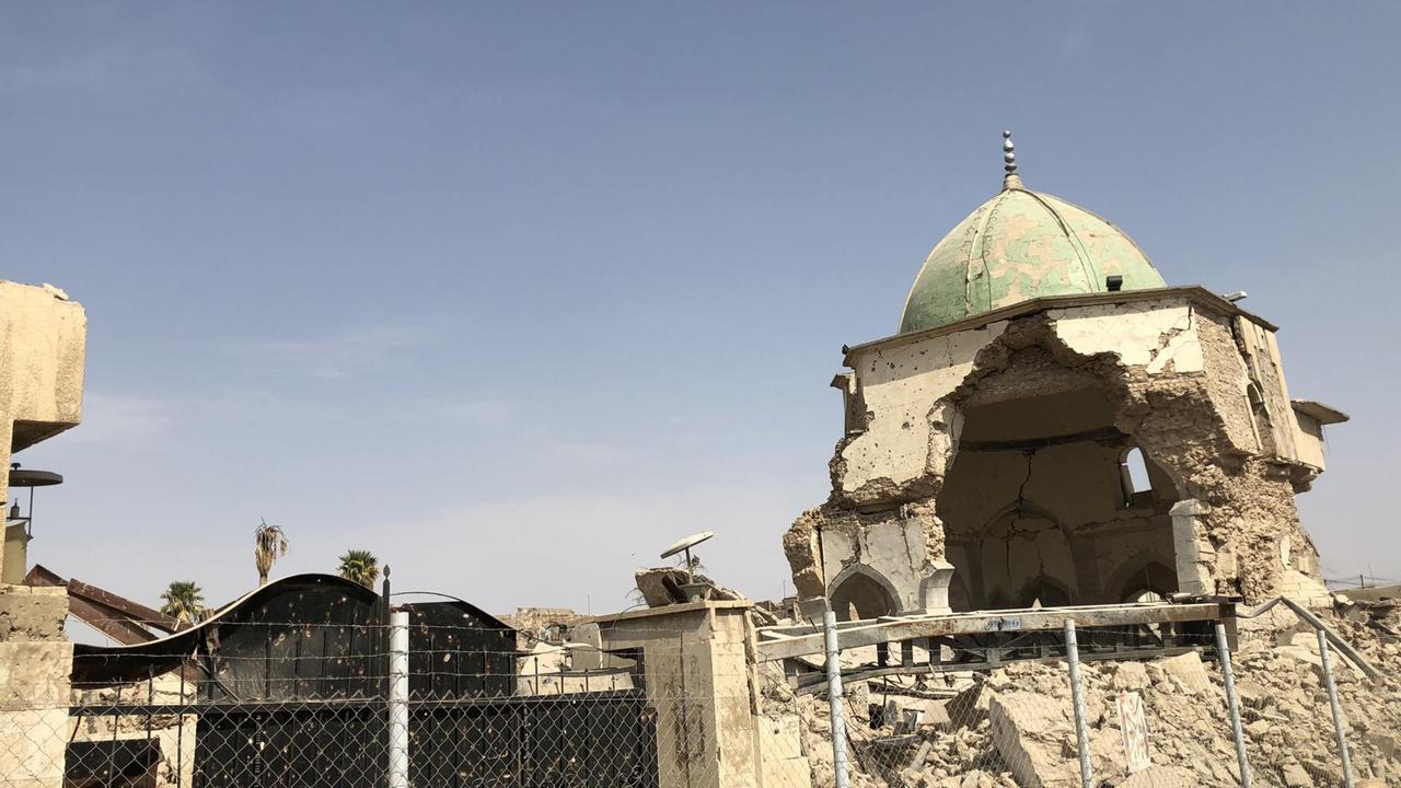 Fast völlig zerstörte Nouri Moschee in Mossul.