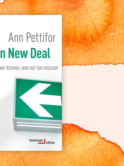 Buchcover zu Ann Pettifors "Green New Deal", mit dem weissen Pfeil eines Fluchtschildes.