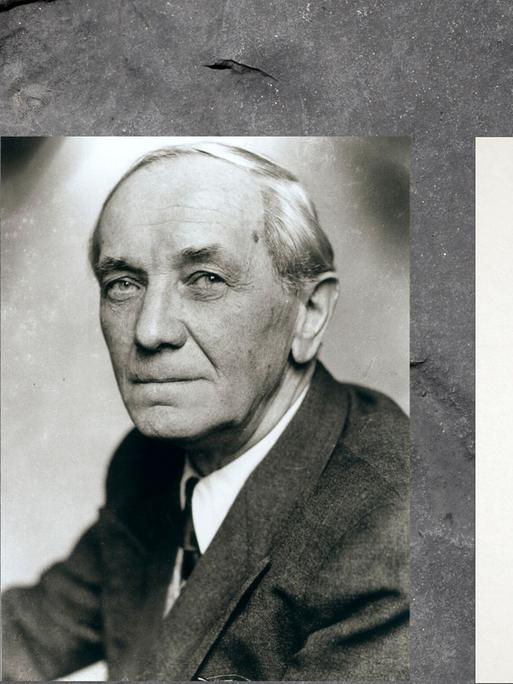 Collage des Buchcovers "Über das Verhalten in der Gefahr" und dem Autor Peter Suhrkamp selbst