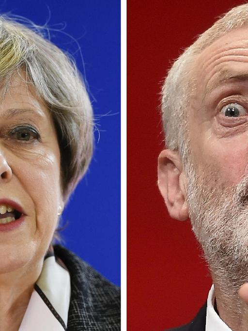 Bildkombination der britischen Premierministerin Theresa May und Labour-Chef Jeremy Corbyn