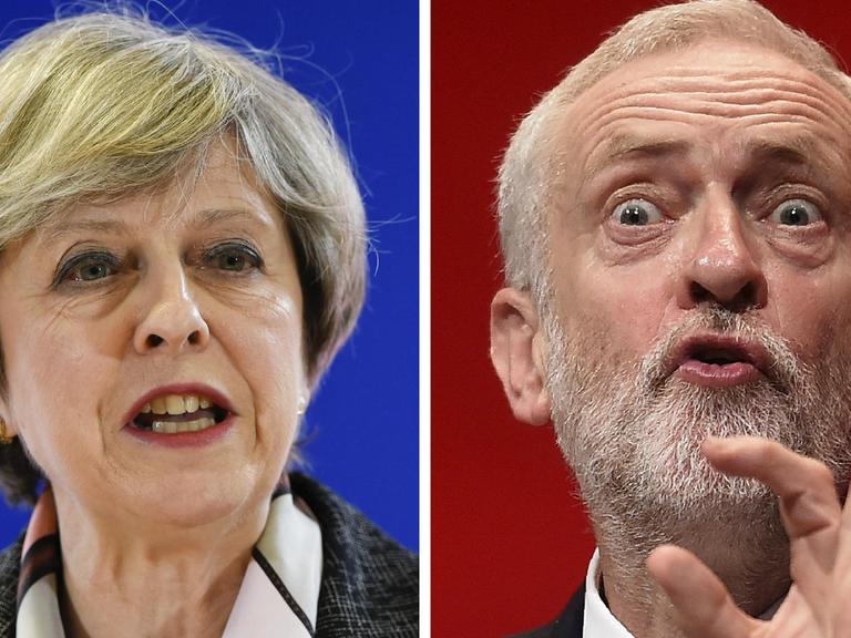 Bildkombination der britischen Premierministerin Theresa May und Labour-Chef Jeremy Corbyn