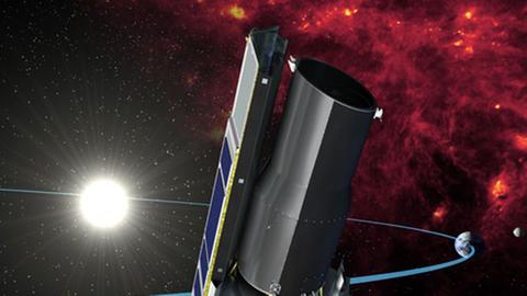 Das Spitzer-Weltraumteleskop auf seiner Laufbahn um die Sonne.