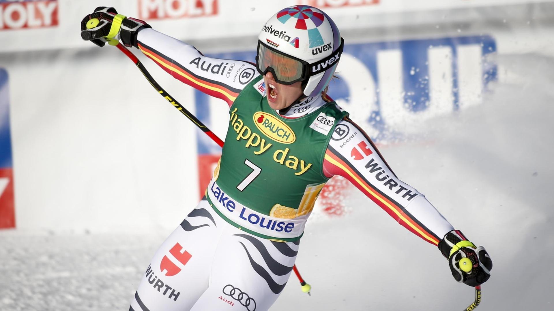 Die Ski-Rennläuferin Viktoria Rebensburg beim Welt-Cup in Kanada.