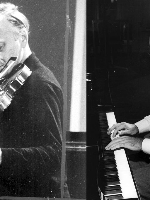 Yehudi Menuhin spielt Geige (l.) und Friedrich Gulda Klavier (r.)