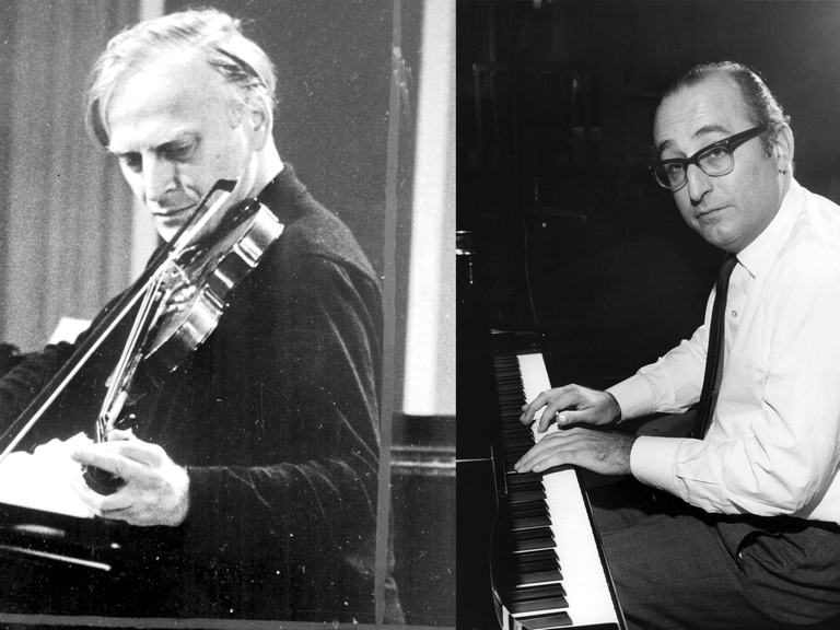 Yehudi Menuhin spielt Geige (l.) und Friedrich Gulda Klavier (r.)