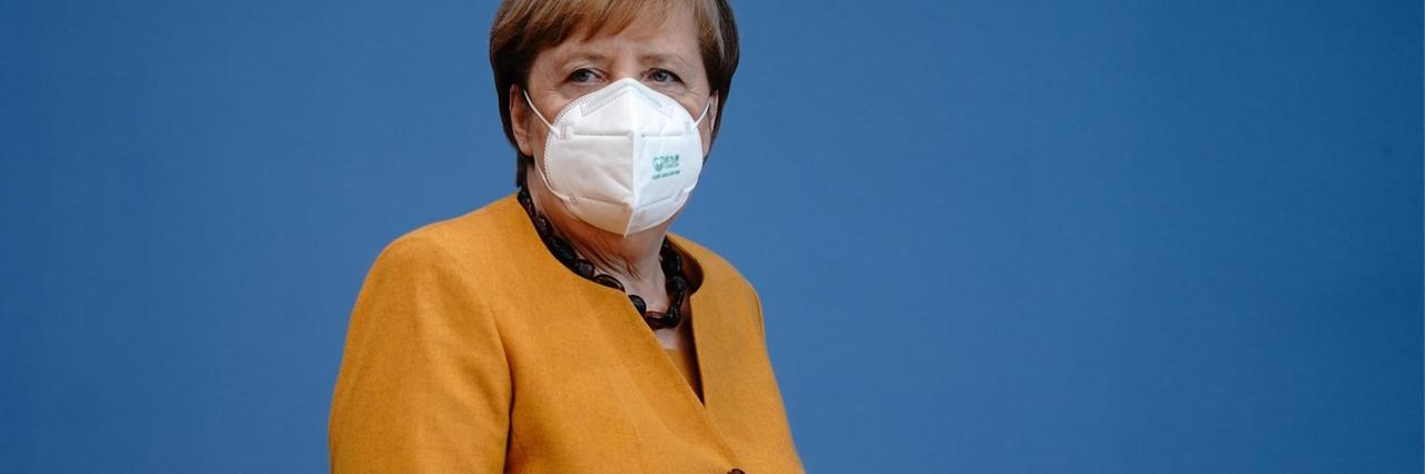 Bundeskanzlerin Angela Merkel mit Mund-Nase-Maske am 2.11.2020 in der Bundespressekonferenz