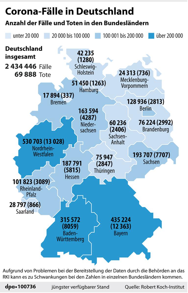 Die Karte zeigt die Corona-Fälle in Deutschland.