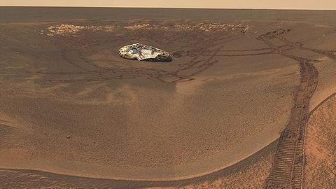 Blick zurück auf den Landeplatz von Opportunity im Eagle-Krater