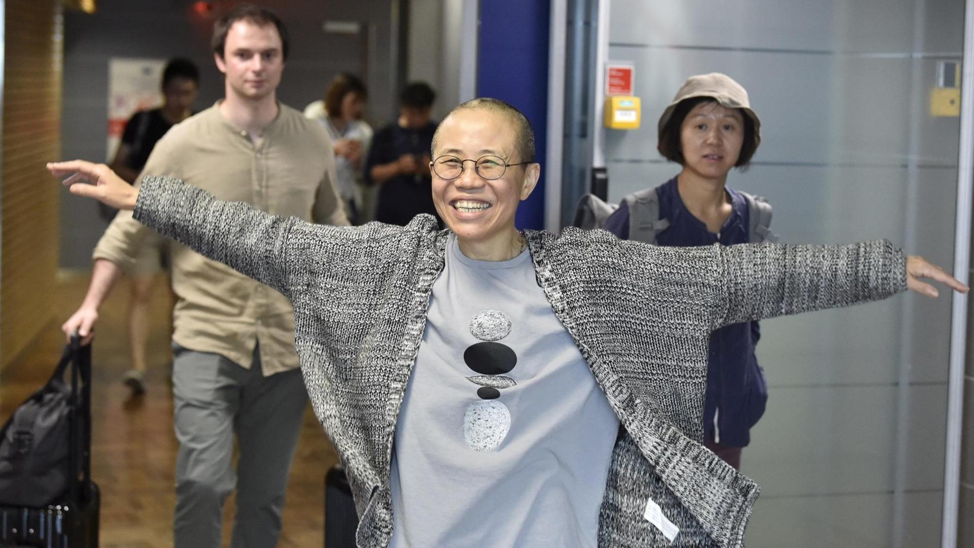 Liu Xia bei ihrem Zwischenstopp in Helsinki auf dem Weg nach Berlin, aufgenommen am 10. Juli 2018.
